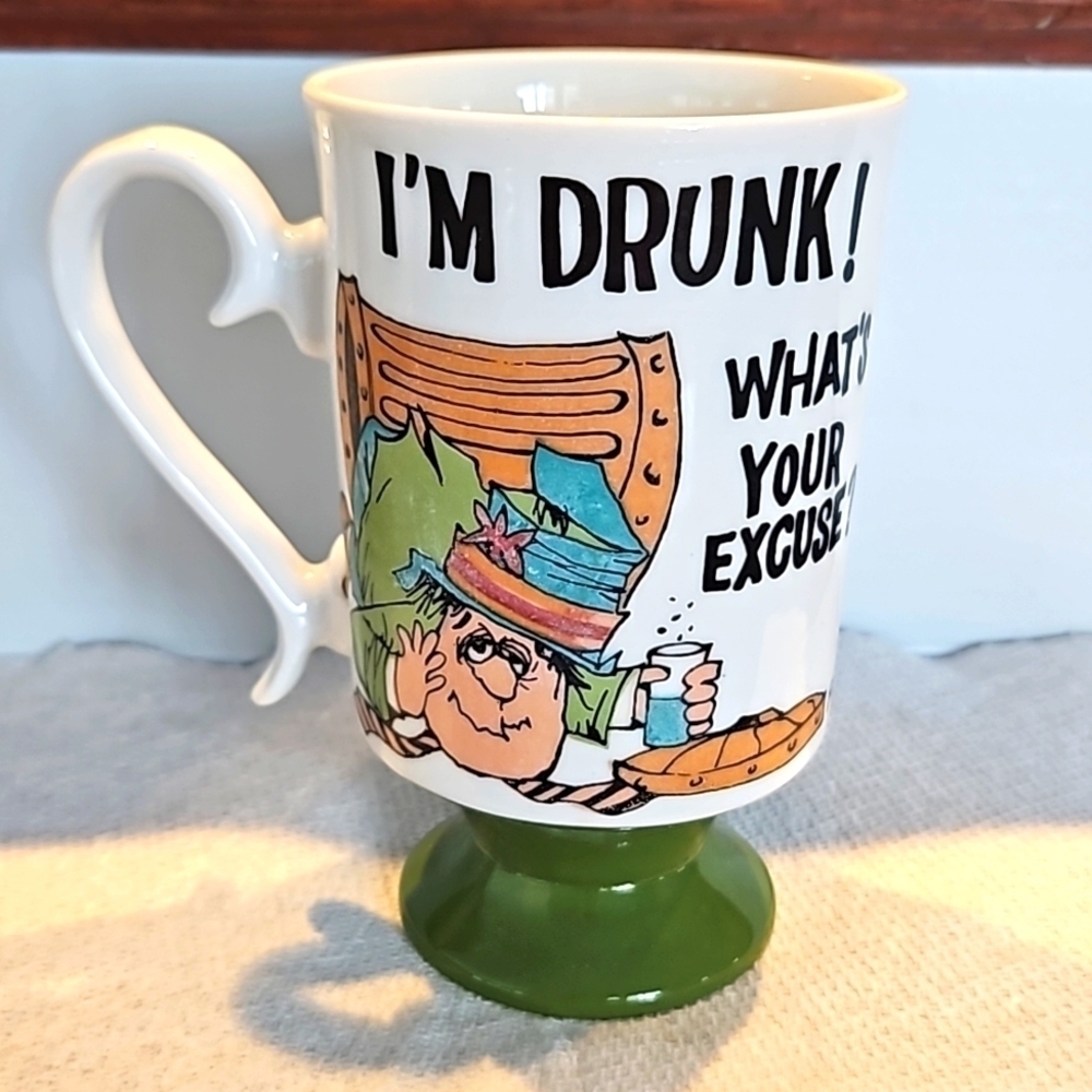 Vintage Mug I'm Drunk What's Your Excuse Green White Brown EUC